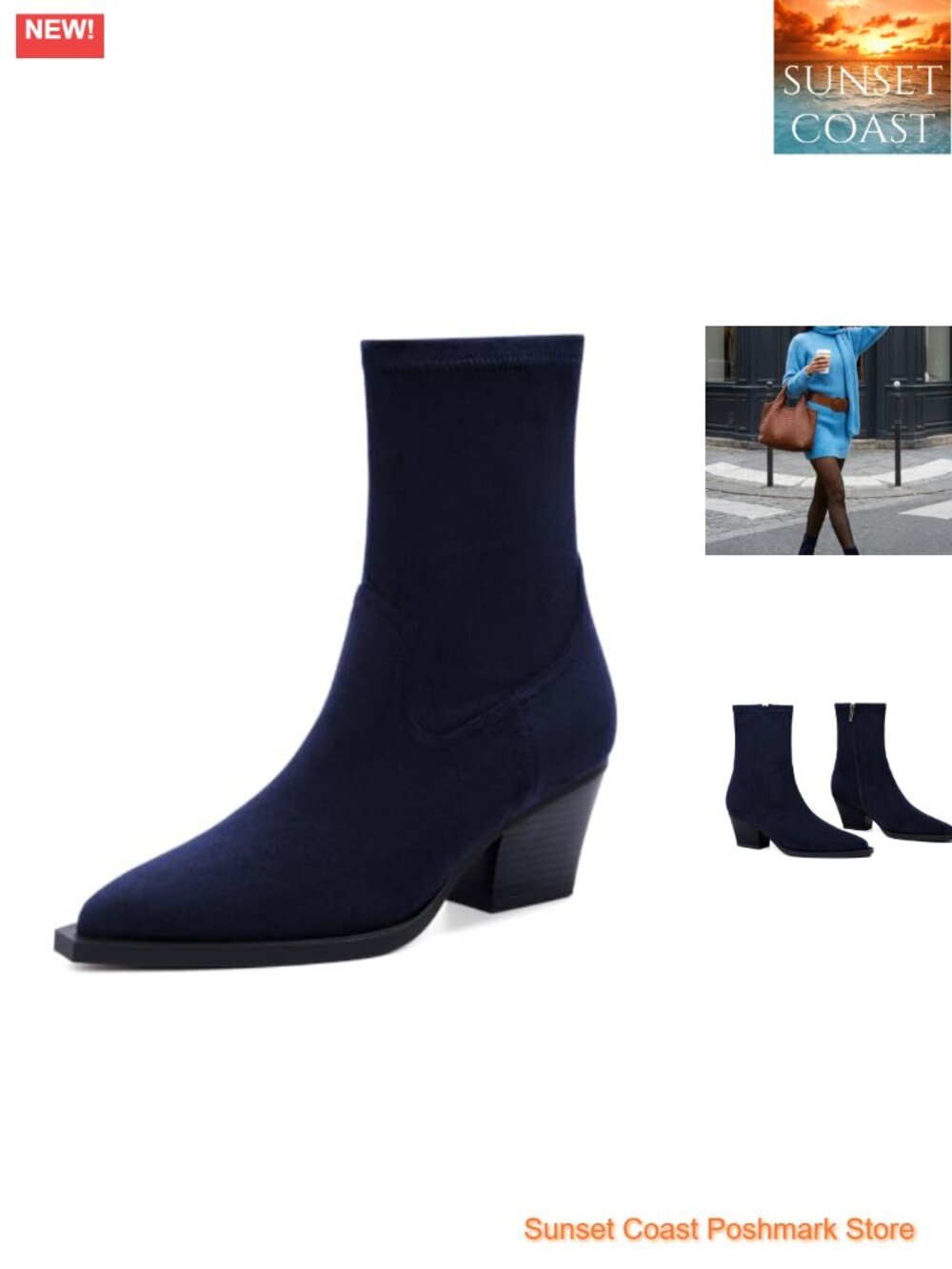 Women's Faux Suede Pointed Toe Ankle Boots Chunky Block Heel